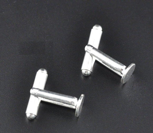 CU012 - Lot of 10 Silver Plated Cuff Links (5 pairs) - 8mm Glue Pad