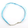 N039 - 15 pcs. Bondi Blue Organza Ribbon Waxen Cord Necklaces with Lobster Clasp - 17.7 inch (45 cm) - Claw Clasps and Extender Chains!