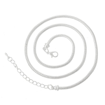 N076 - 2 pcs. Silver Plated Snake Chain Smooth Necklaces - Claw Lobster Clasp 19.7" (50cm) - (3mm) - Fits European Beads and Large Hole Beads!