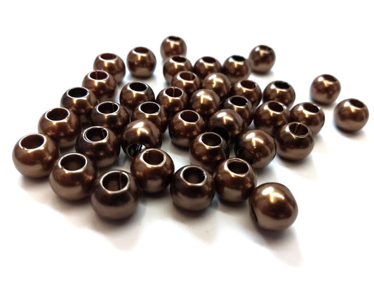 BD575 - 100 pcs Brown Smooth ABS Plastic Ball Spacer Beads - 12mm - Large Hole: 5mm - Fits European Cords and Paracord!