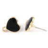 E707 - 10 pcs. Gold Plated with Black Enamel Heart Earring Posts Studs with Loop Cabochons Tacks- 12mm x 11mm Base - 14mm Length - Hole Size: 1.2mm