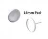 E405 - 20 pcs. White Earring Posts Studs Settings Bezels Cabochons Tacks- 14mm Glue Pad Setting