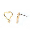 E722 - 10 pcs. (5 pairs) Gold Plated Earring Posts/Bases/Studs/Settings with Loop - Hammered Style - Heart - 14mm x 12mm - Hole Size: 1mm