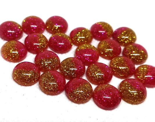 CA690 - 10 pcs Druzy Resin Embellishment Cabochons - 12mm - Glitter Style - Hot Pink with Gold - Bi-Color