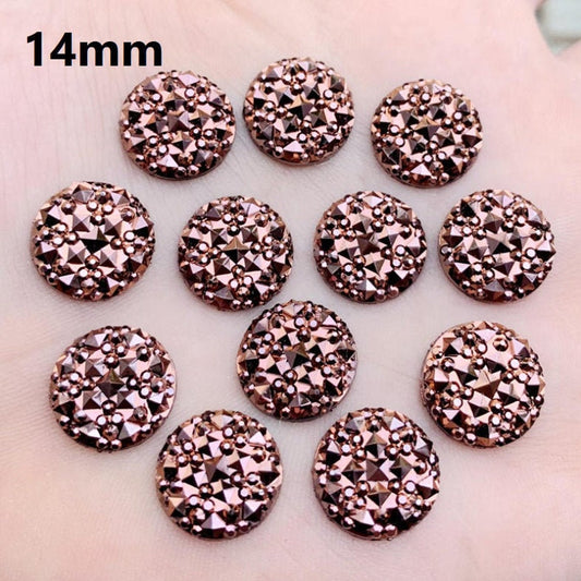 CA1026 - 10 pcs Druzy Resin Embellishment Cabochons Champagne Rose Gold - 14mm - Shimmer Style