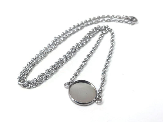 N194 - 3 pcs. 304 Stainless Steel Silver Tone Chain Necklaces - 16" (40.7cm) - 12mm Bezel - Tarnish Resistant!