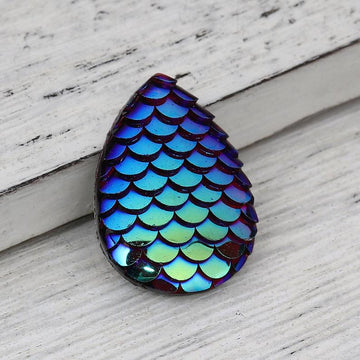 CA814 - 10 pcs Mermaid Fish Scales Resin Carved Embellishment Cabochons Red Multicolor - 25x18mm - 25mm x 18mm - Teardrop