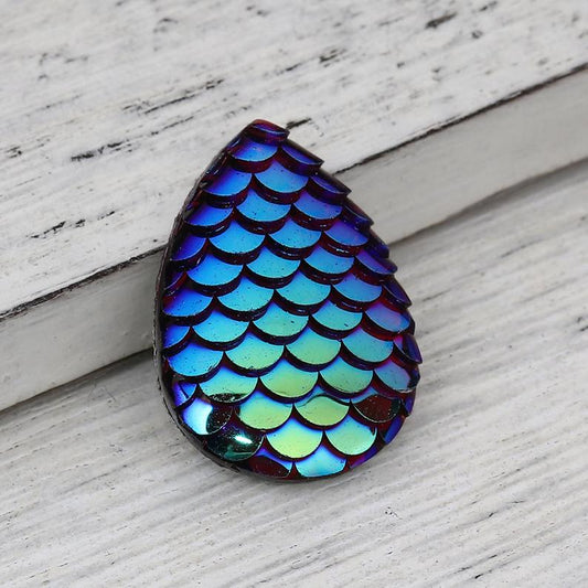 CA814 - 10 pcs Mermaid Fish Scales Resin Carved Embellishment Cabochons Red Multicolor - 25x18mm - 25mm x 18mm - Teardrop