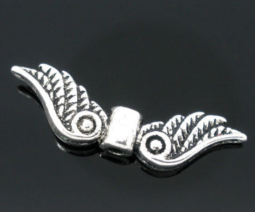 P096 - 10pcs. Antique Silver Wing Spacer Charms Pendants - 23mm X 7mm