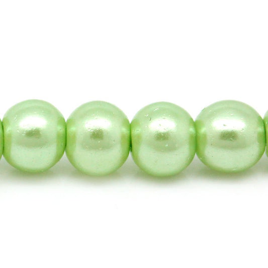 BD105 - 4mm Pastel Green Apple Lime Glass Pearl Imitation Round Beads - 32 1/4 inch strand - Approx. 220 beads per strand - Hole Size: 1mm