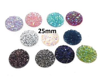 CA640 - 10 pcs Druzy Resin Embellishment Cabochons Assortment - 25mm (1 inch) - Dome Style
