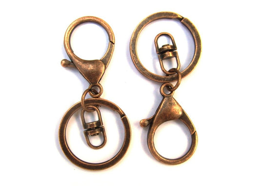 CL087A - 3 pcs. Antique Copper Tone Lobster Swivel Clasp and Key Ring - 69 x 30mm (2.72 inch) - Claw Clasps