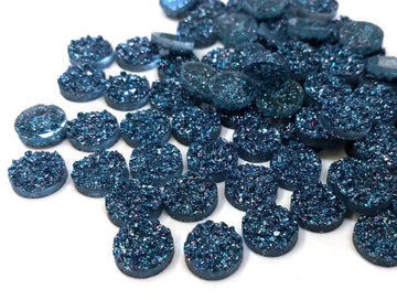 CA763 - 10 pcs Druzy Resin Embellishment Cabochons Peacock Blue - 12mm