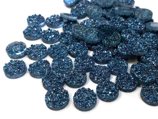CA763 - 10 pcs Druzy Resin Embellishment Cabochons Peacock Blue - 12mm