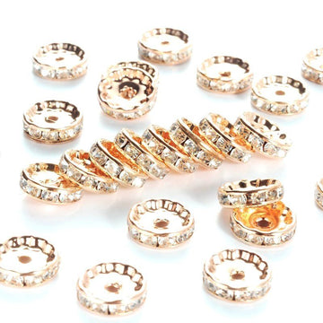 BD295 - 10 pcs Rosy Gold Clear Rhinestone Rondelle Spacer Beads - 12mm x 3.5mm - Hole Size: 2mm - Grade A - Crystal