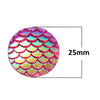 CA467 - 5 pcs Mermaid Fish Scales Resin Carved Embellishment Cabochons Pink Red Multicolor - 25mm (1 in)