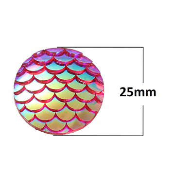 CA467 - 5 pcs Mermaid Fish Scales Resin Carved Embellishment Cabochons Pink Red Multicolor - 25mm (1 in)