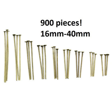 A038 - 900 pcs. Antique Bronze Flat Head Pins - 16mm to 40mm - Assortment Mix - 21 Gauge (0.7mm Thick)