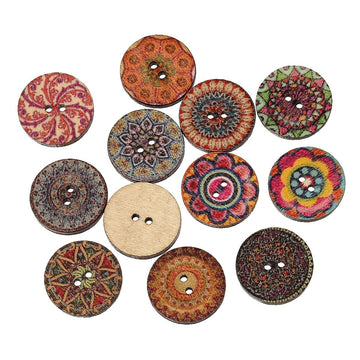 BU016- 100 pcs Wood Buttons- 20mm - 2 holes - Retro Design