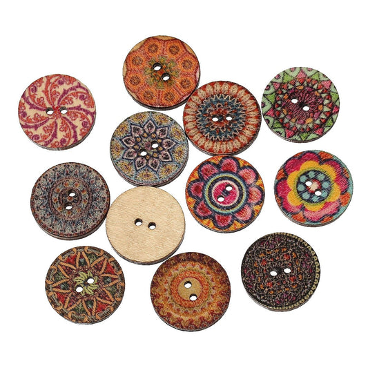 BU016- 100 pcs Wood Buttons- 20mm - 2 holes - Retro Design