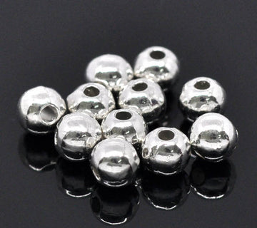 BD403 - 100 pcs Silver Plated Alloy Smooth Ball Spacer Beads- 6mm - Hole Size: 1.8mm