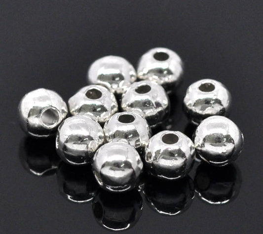 BD403 - 100 pcs Silver Plated Alloy Smooth Ball Spacer Beads- 6mm - Hole Size: 1.8mm