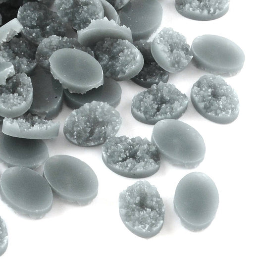 10 pcs Druzy Resin Embellishment Oval Cabochons Gray - 14x10mm - 14mm x 10mm - 10x14mm