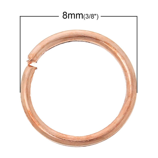 J246A - 100 pcs Rose Gold Plated Open Jump Rings - 8mm - 18 Gauge