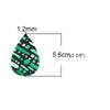 P1045 - 10 pcs. Black and Green Stripe Dot Faux Leather Dangle Charms Pendants - Teardrop - 56mm (2.2") - Great for Earrings! Double Sided