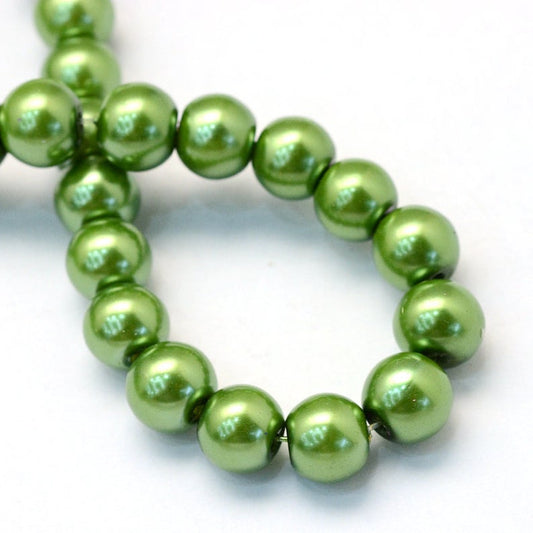 BD798 - 6mm Moss Green Glass Pearl Imitation Round Beads - 32 inch strand - Approx. 140 pcs per strand - Hole Size: 1mm