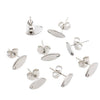 E742 - 10 pcs. (5 pairs) 304 Stainless Steel Oval Earring Posts/Bases/Studs/Settings with Backs - 10mm x 5.5mm - Hole for Dangles - Silver Tone