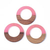 P2201 - 4 pcs. Pink Clear Resin and Wood Hoop Flat Pendant - 49mm - (1.93")- LARGE - Great for Earrings and Necklaces!