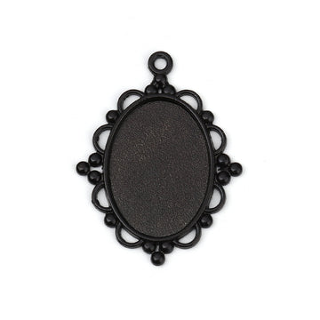 P1171 - 10 pcs. Black Plated Oval Pendant Picture Photo Frame Bezel Tray Setting Pendants Charms - Fits 25mm x 18mm - 25x18mm - Cabochons / Cameos