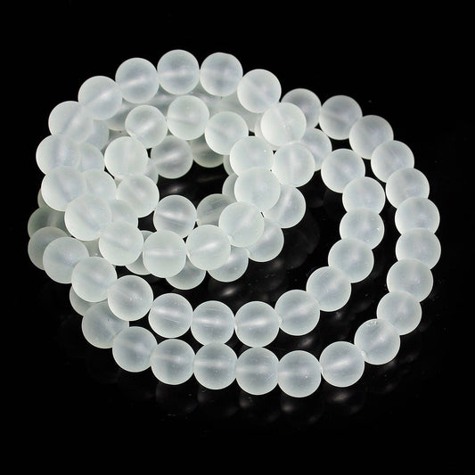 BD742 - 10mm Clear Frosted Glass Round Beads - 16" strand (41cm) - Approx 40 beads per strand - Hole Size: 1mm
