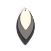 P910 - 10 pcs. Black Gray Beige Faux Leather Dangle Charms Pendants - Leaf - Triple Layer - 71mm (2.8") - Great for Light Earrings or Dangles