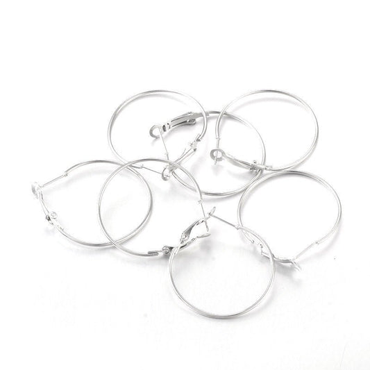 E399 - 20 pcs (10 pairs) Silver Tone Earring Hoops - 35mm (1.38 inch)