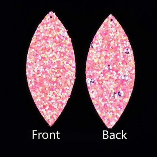 P1135 - 10 pcs. Pink Multicolor Faux Leather Dangle Charms Pendants - Marquise - 59mm (2.33") - Great for Light Earrings or Dangles! Double Sided