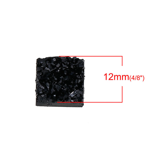10 pcs Druzy Resin Embellishment Cabochons Black AB - 12mm (1/2 in) - Square - Shiny