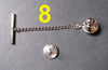TC037B - 8 Sets - Silver Tone Tie Tacks (Spring Loaded Clutch and Chain)