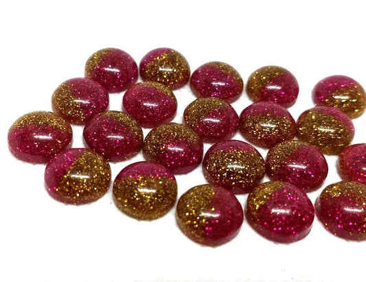 CA691 - 10 pcs Druzy Resin Embellishment Cabochons - 12mm - Glitter Style - Fuchsia Pink with Gold - Bi-Color