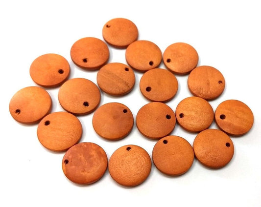 P2028 - 10 pcs. Wood Round Circle Tags - 15mm (0.59 inch) - Hole Size: 1.1mm - Wooden - 3.5mm Thick - Great to Make Earring Studs - Cherry