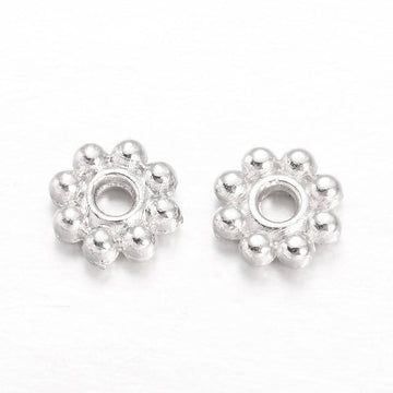 BD269 - 100 pcs Silver Plated Snowflake Daisy Spacer Beads- 5mm x 1.5mm - Hole Size: 1mm