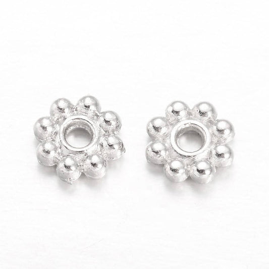 BD269 - 100 pcs Silver Plated Snowflake Daisy Spacer Beads- 5mm x 1.5mm - Hole Size: 1mm