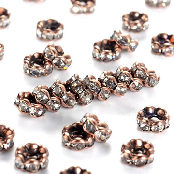 BD576 - 20 pcs Antique Copper Clear Rhinestone Rondelle Spacer Beads - 6mm x 3mm - Grade AAA - Hole Size: 1mm - Curved Edge - Wavy Edge