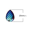 CA814 - 10 pcs Mermaid Fish Scales Resin Carved Embellishment Cabochons Red Multicolor - 25x18mm - 25mm x 18mm - Teardrop