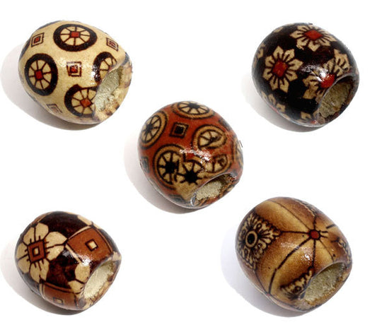 BD544 - 100 pcs Drum Hand Painted Wooden Spacer Beads - 17 x 16mm (0.67") - Assortment of 5 Styles