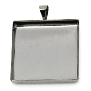 P492 - 10 pcs. Gunmetal Pendant Square Posts Frame Settings Bezels Cabochons Tags Trays - 25mm Glue Pad Setting (1 inch) - 32mm x 26mm