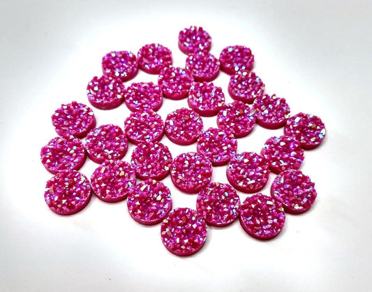 CA614 - 10 pcs Druzy Resin Embellishment Cabochons Cerise Pink Multicolor - 12mm