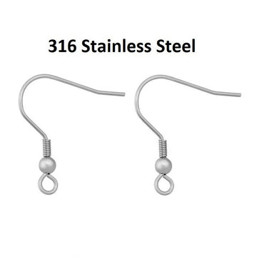 E799 - 50 pcs. 316 Surgical Stainless Steel Silver Tone French Earring Hooks with Spring and Ball - 22mm - 3mm Ball - 25 Gauge (0.5mm Thick)