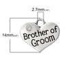 P056 - 4pcs. Antique Silver "Brother of Groom" charm with rhinestone- 16 mm X 14 mm